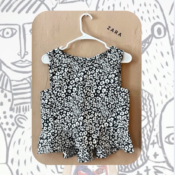Zara dark green & white leopard print peplum sleeveless blouse - Picture 4 of 16
